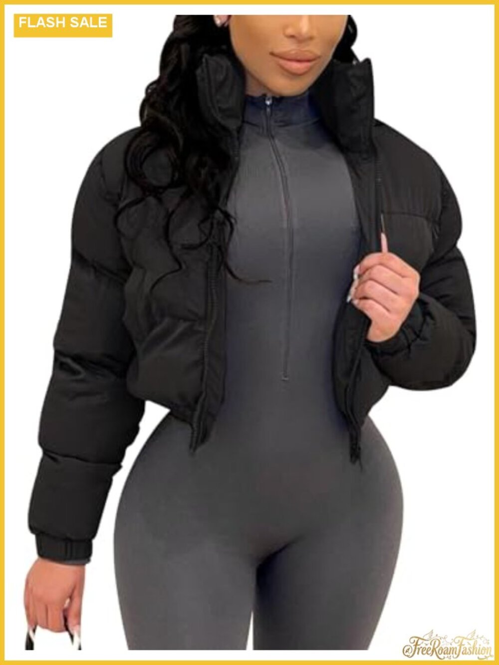 Cropped Puffer Jacket Quilted Lightweight Zip Up Winter Coat